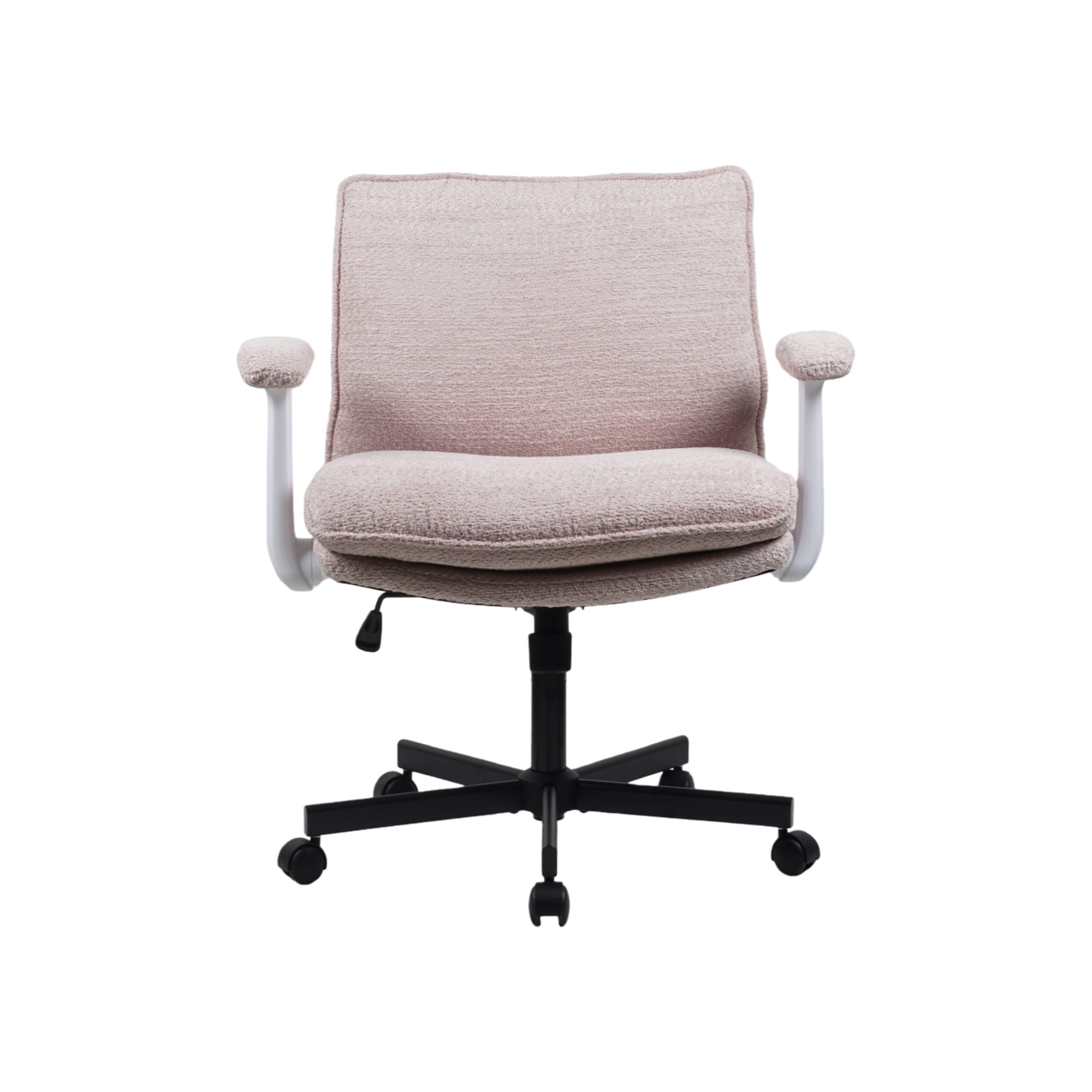 Criss Cross Legged Office Chair With Wheels And Flip-Up Arms, Upholstered Criss Cross Desk Chair, Wide Seat Chairs For Home Office, Vanity, Apartment_maomaolike.com